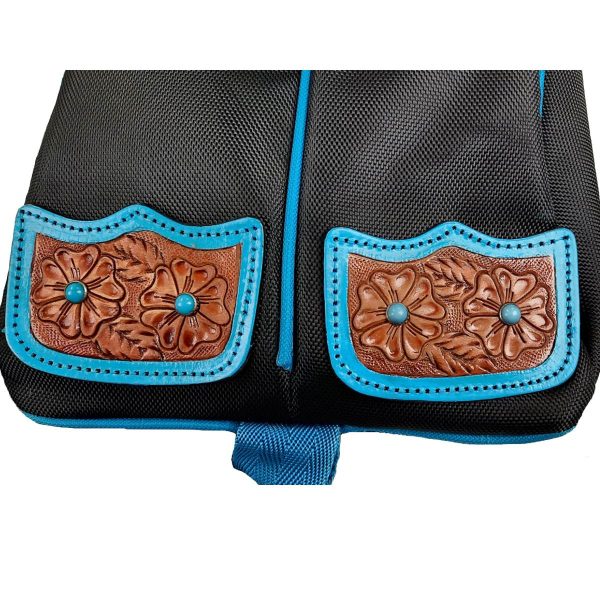 Tahoe Tack Turquoise Flower 1680D Nylon Western Boot Bag with Hand Tooled Leather Accents and 2 Year Warranty - Image 5